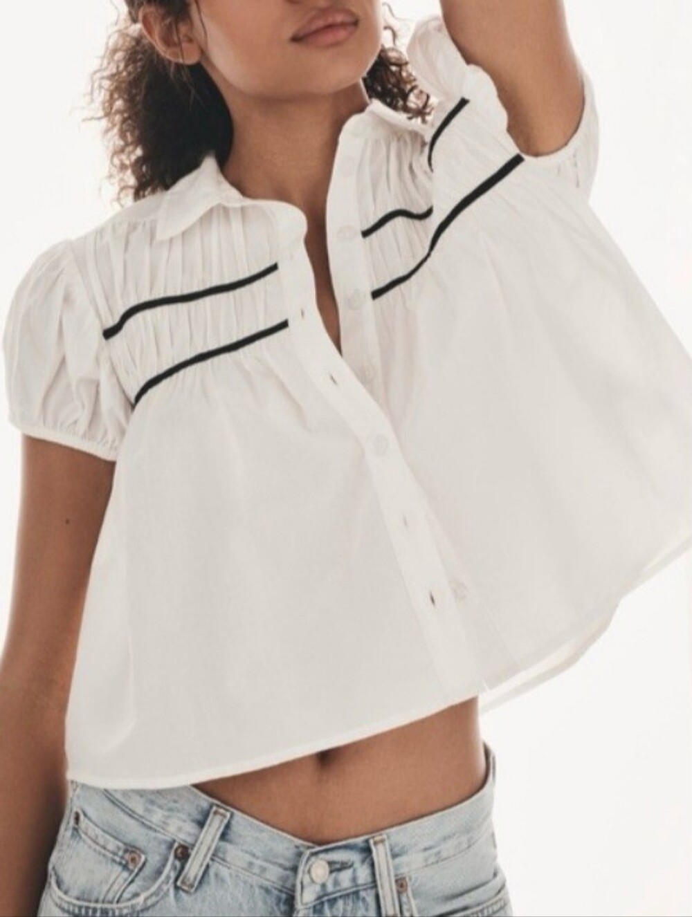 Anthropologie Maeve Leandra White Cap Sleeve Blouse Size XS NEW NWT